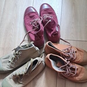 Bangs Lot Of 3 Pair Women's Hightop Sneakers - Red/Maroon, Camel, and Green